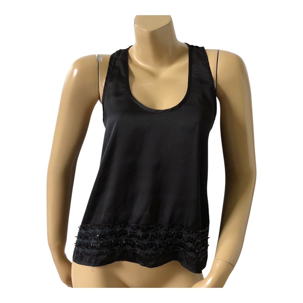 Rory Beca XXI Tank Top Womens Small Black Sheer Sequin Sleeveless Lightweight